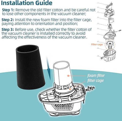 Miniatura 6 de 25-1202 Filtro de espuma para aspiradoras Stanley de 1 a 5 galones, filtro de aspiradora en seco y húmedo compatible con Stanley SL18910P-3,