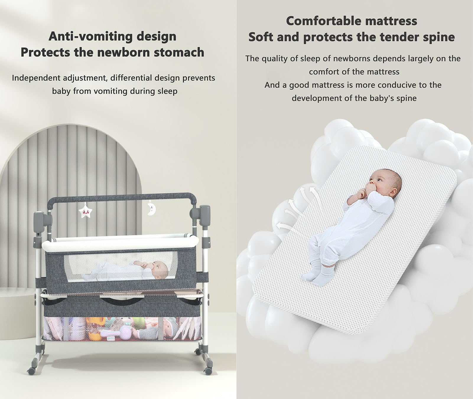 Magic ZC Beistellbett Mit Rollen - Convertible Babybett Mit Fernbedienung & Musik