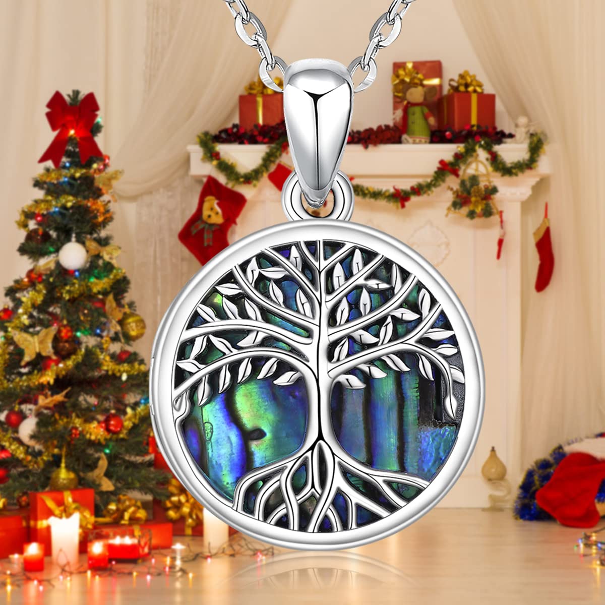 Medaglione albero della vita Medaglione a cuore per donna Ciondolo conchiglia di abalone Medaglione con 2 foto Collana per donna Collana con nodo celtico Fiore della vita