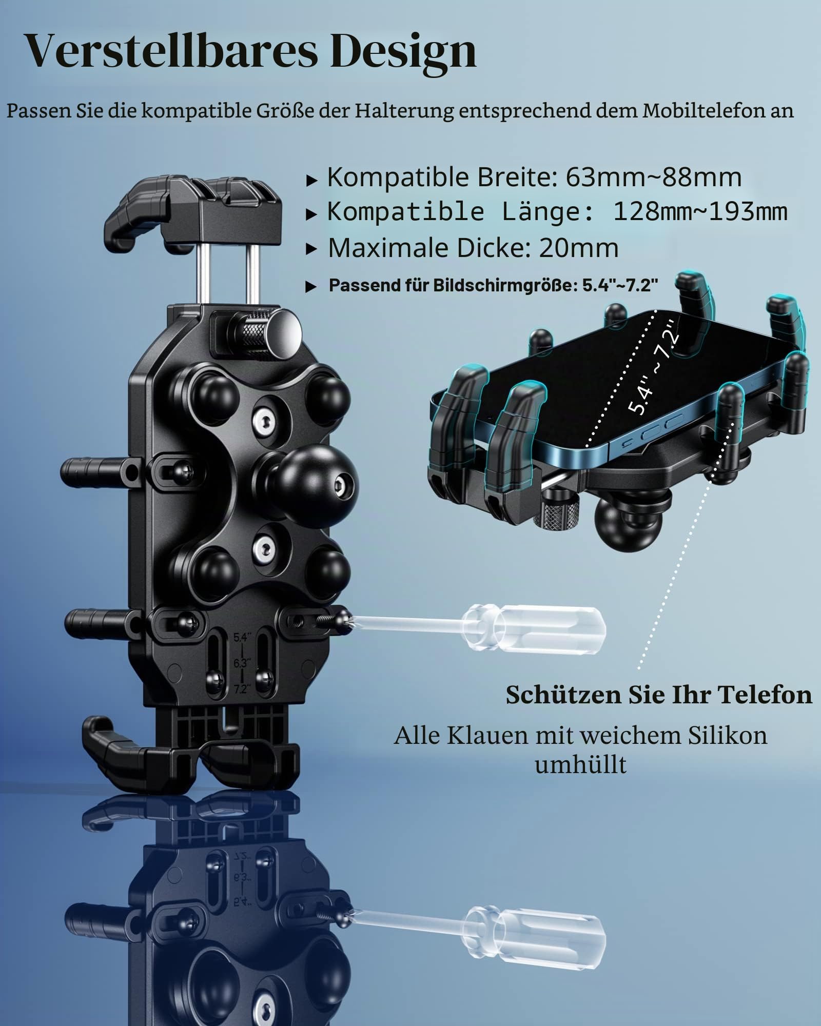BRCOVAN UTV Handyhalterung mit Vibrationsdämpfer | Diebstahlsichere UTV Handyhalter, Verstellbar, für 1,5''/1,65''/1,75''/1,85''/2'' Überrollkäfigstange, für 5,4-7,2'' Telefone