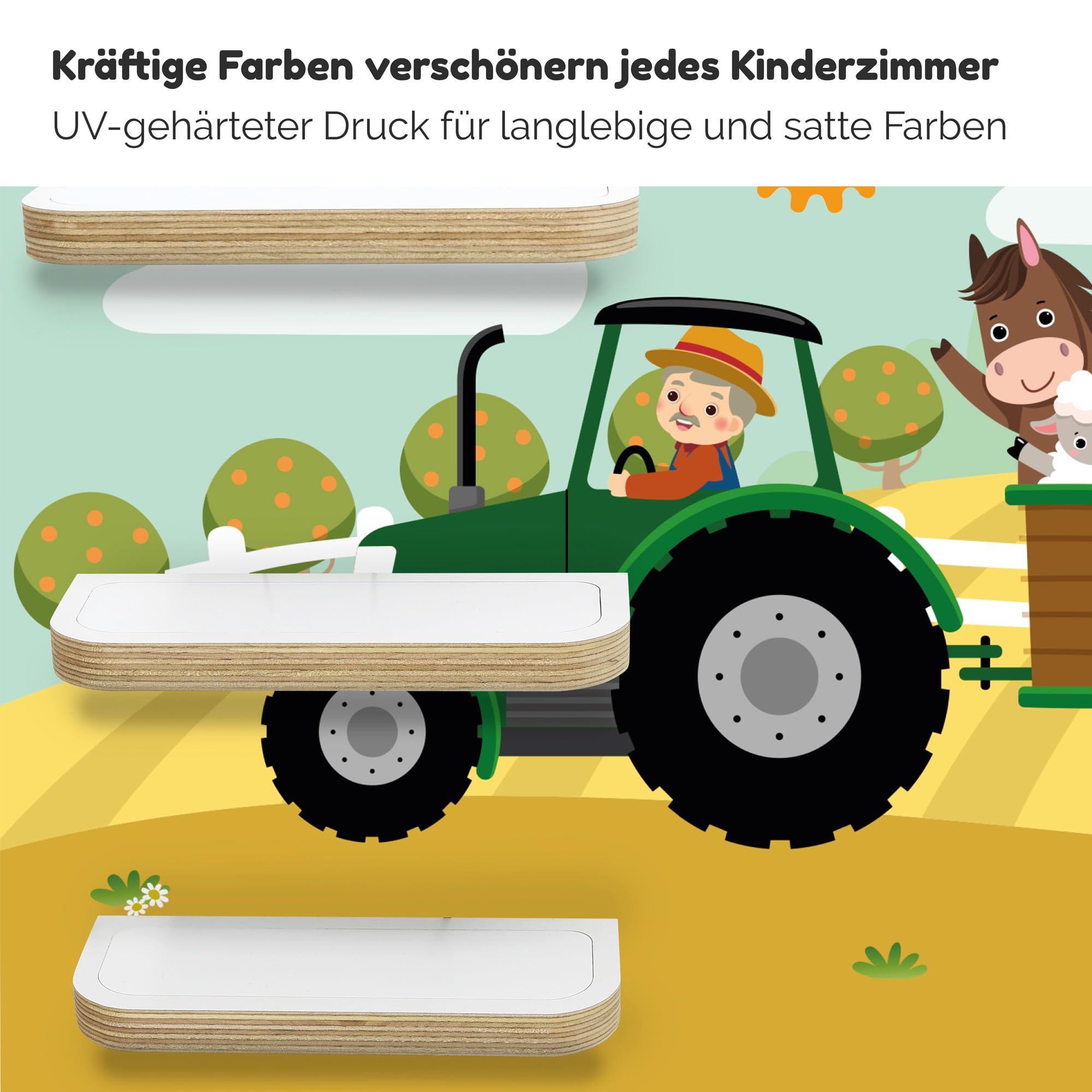stadtecken Holzregal für Musikbox I Passend für die Toniebox und ca. 35 Tonies I Perfekte Aufbewahrung im Kinderzimmer I zum Aufstellen oder Aufhängen (Bauernhof)