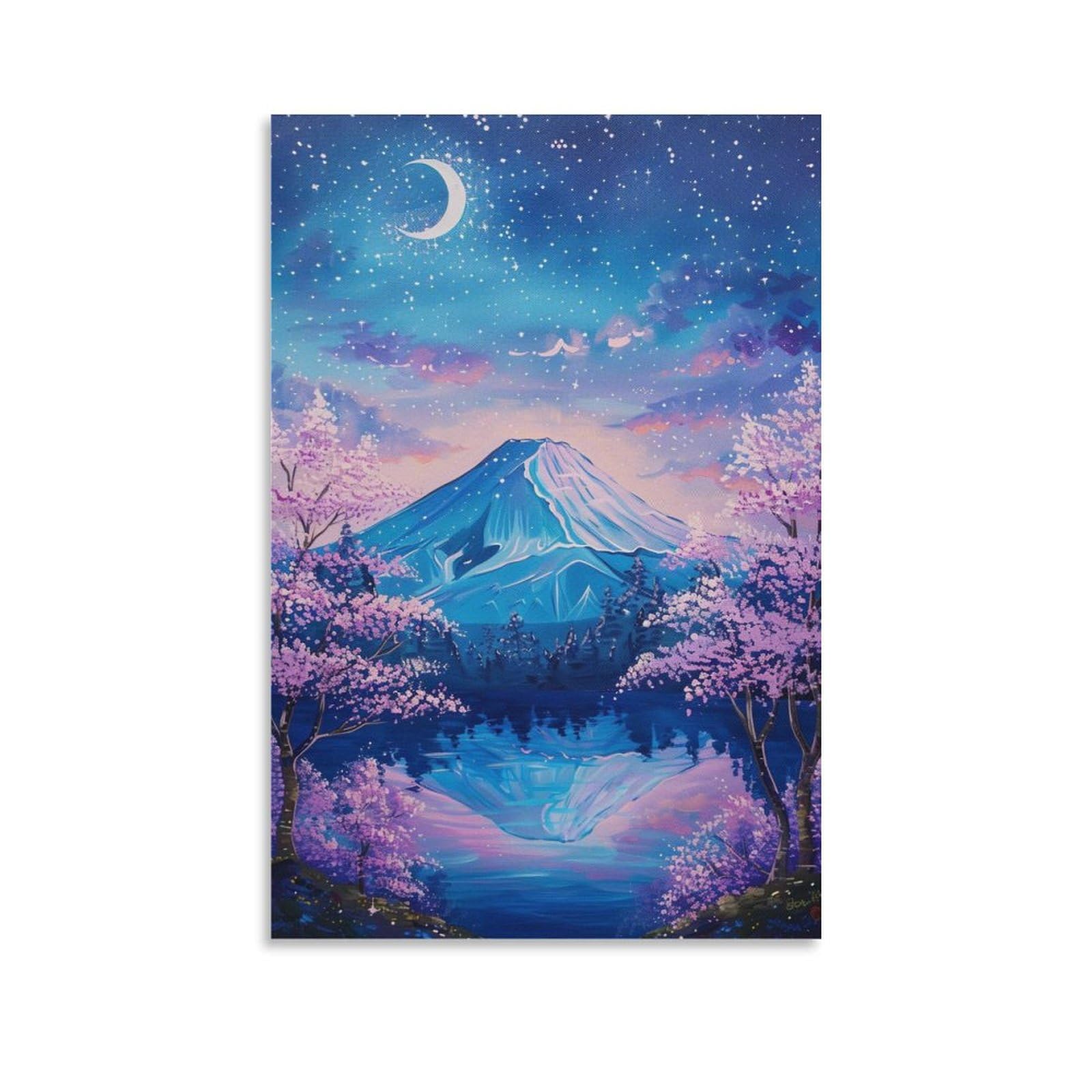 Amazon.co.jp: 絵画 富士山の夜桜が美しい景色インテリア 絵画
