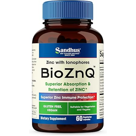 BioZnQ Zinc + Quercetin with Ionophores for Immune Protection Highly Absorbable Bioavailable Zinc Supplements,Gluten Free Zinc Supplement for Healthy Aging 60 Vegetarian Capsules