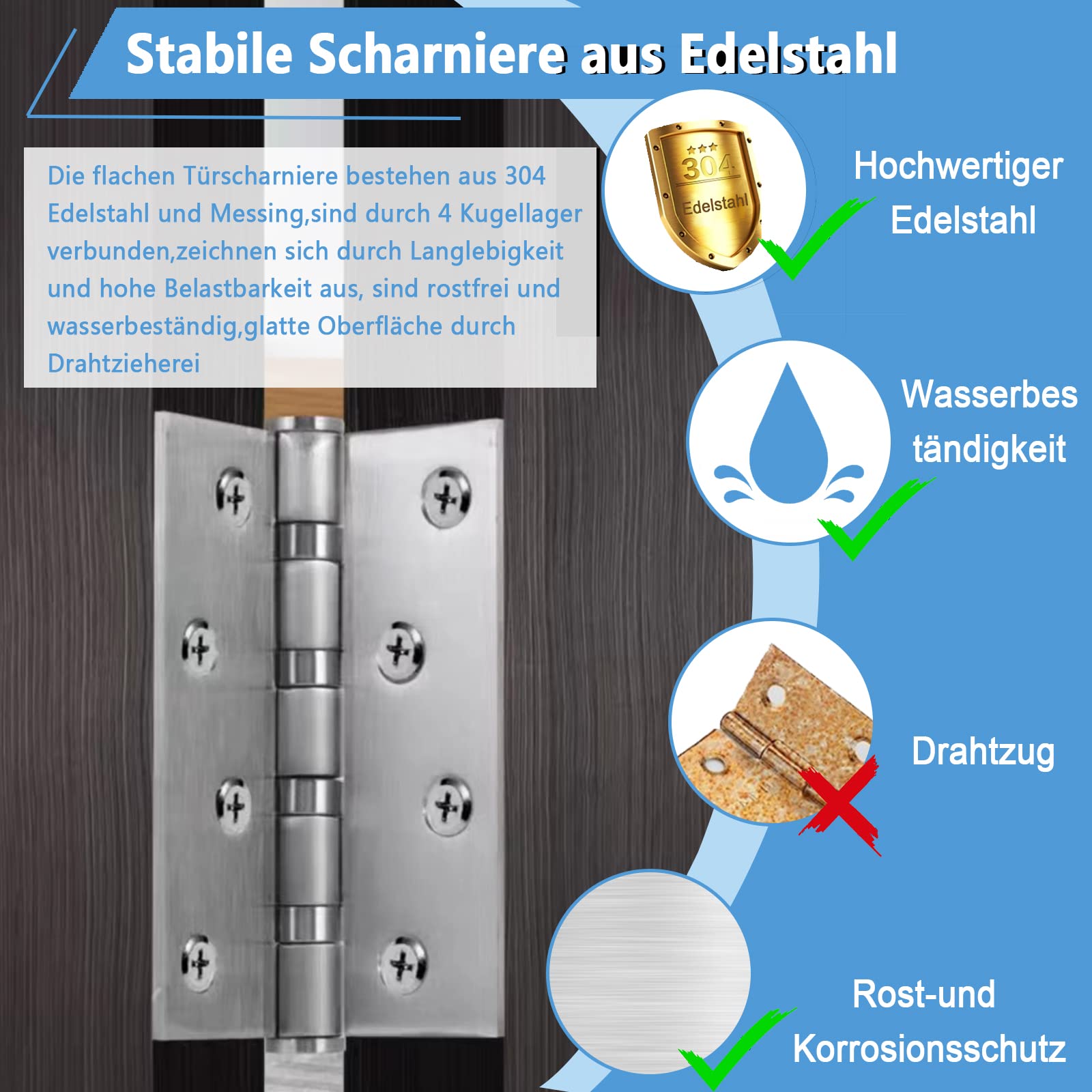 2 Stk Scharniere Edelstahl Türscharnier Außen Schwerlast Scharnier mit Kugellager 100*76*13mm Massiven Scharniere mit Schrauben Tür Schaniere Aussen Edelstahlscharnier für Tür,Fenster,Schrank,TierHaus