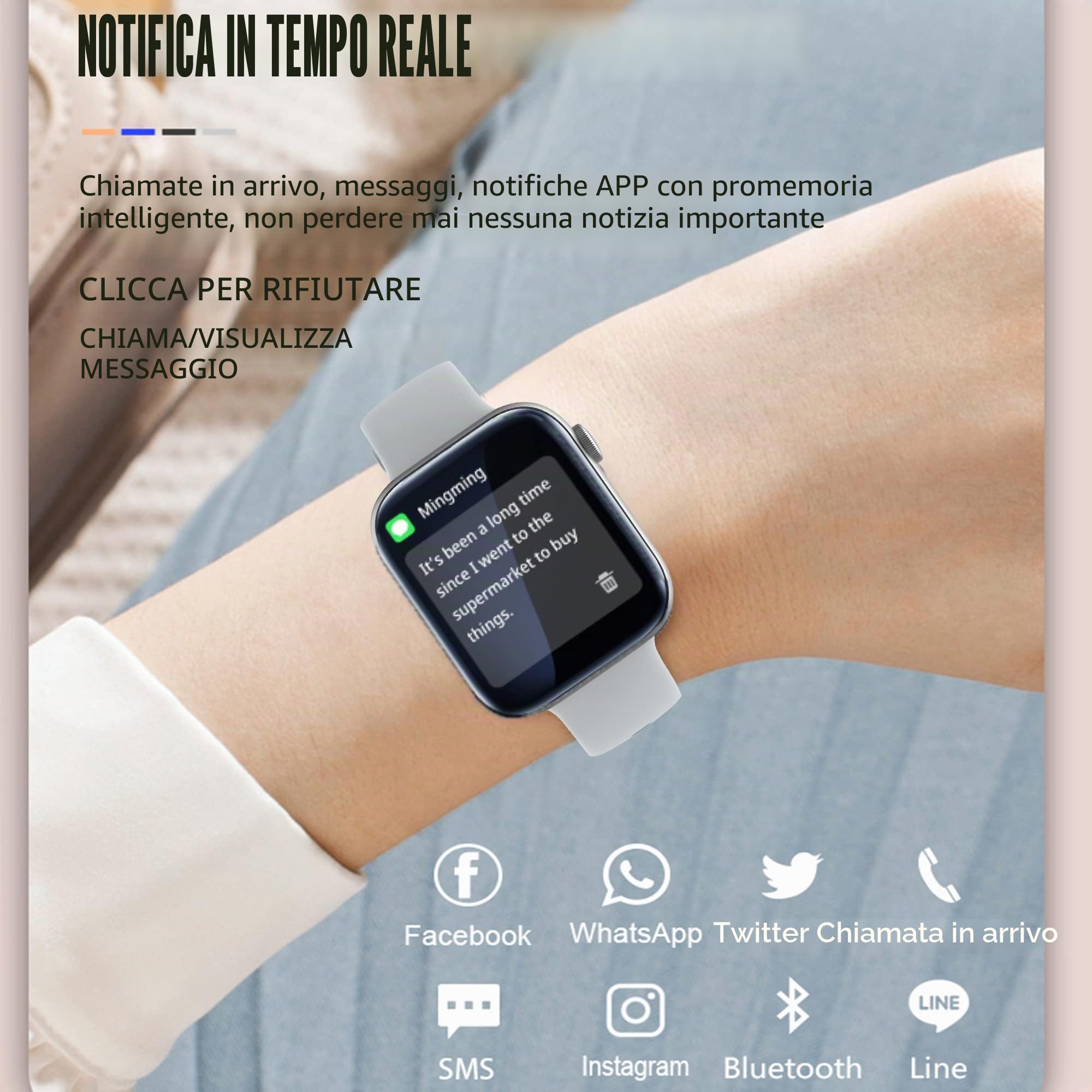 Smartwatch Donna Chiamate e Risposta Bluetooth, Orologio Smartwatch 123 Modalità Sport Salute Fitness Tracker Contapassi Pressione Sanguigna SpO2, Monitoraggio del Sonno per Android iOS (Argento)