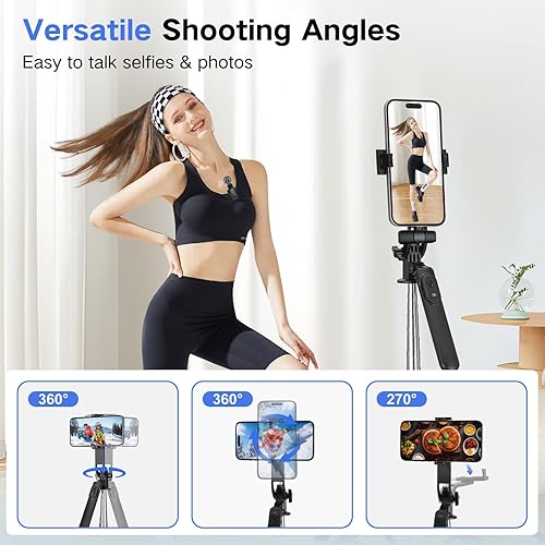 Miniatura 7 de Kit de vlogging para iPhone/Android, trípode de metal para selfie stick para iPhone con luz y micrófono, trípode de teléfono ajustable de 70