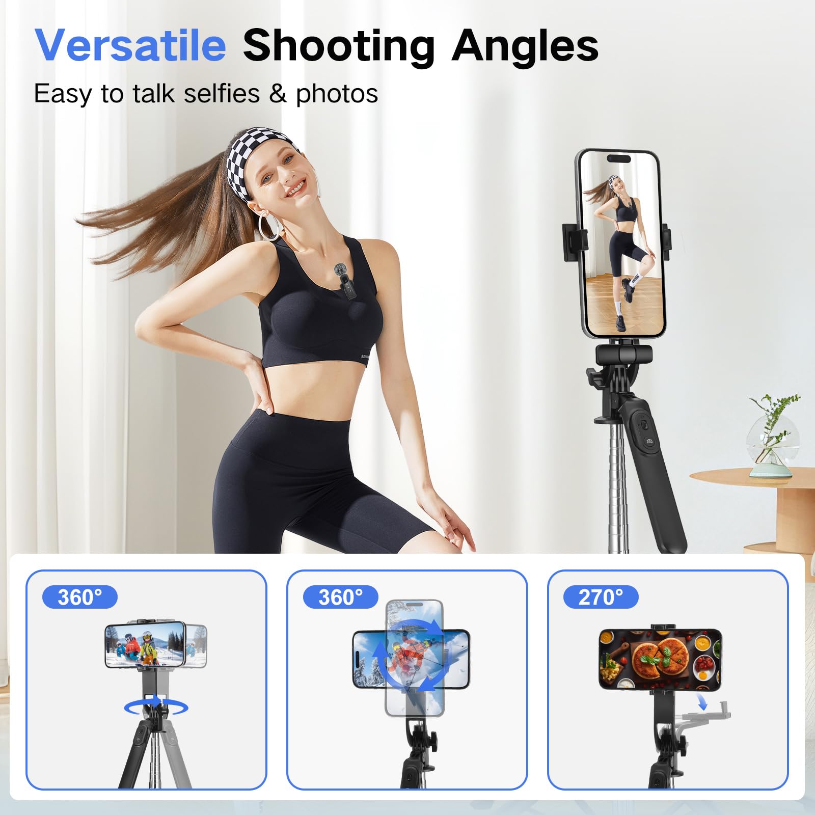 Handy Stativ Vlogging-Kit for iPhone/Android,180cm Selfie Stick mit 2 Fülllich und Kabellosem Mikrofon,Tripod Handy Stativ für Smartphone,Tiktok/YouTube Starter-Kit