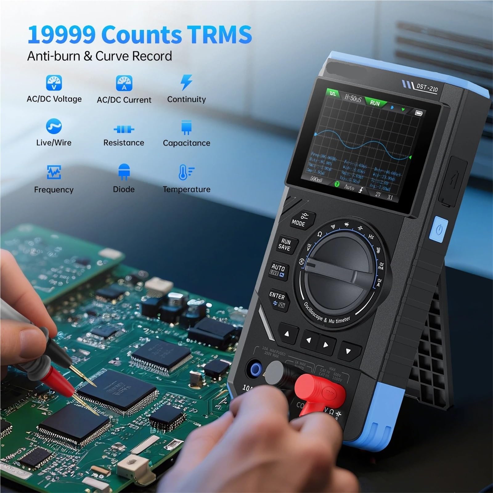 Oszilloskop-Multimeter DST-210 Und 3IN1 Digitalmultimeter Oszilloskop Signalquelle 19999 Zählt 10 MHz/1 MHz Tragbare Elektrikerwerkzeuge,zur Messung(DST-201)