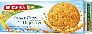 BRITANNIA Digestive Sugar Free Biscuits 12.34oz (350g) - Whole Wheat Flavor Cookies - Breakfast & Tea Time Healthy Snacks (Pack of 1)