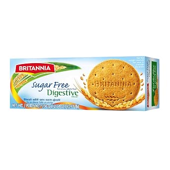 BRITANNIA Digestive Sugar Free Biscuits 12.34oz (350g) - Whole Wheat Flavor Cookies - Breakfast & Tea Time Healthy Snacks (Pack of 1)