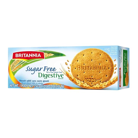 BRITANNIA Digestive Sugar Free Biscuits 12.34oz (350g) - Whole Wheat Flavor Cookies - Breakfast & Tea Time Healthy Snacks (Pack of 1)