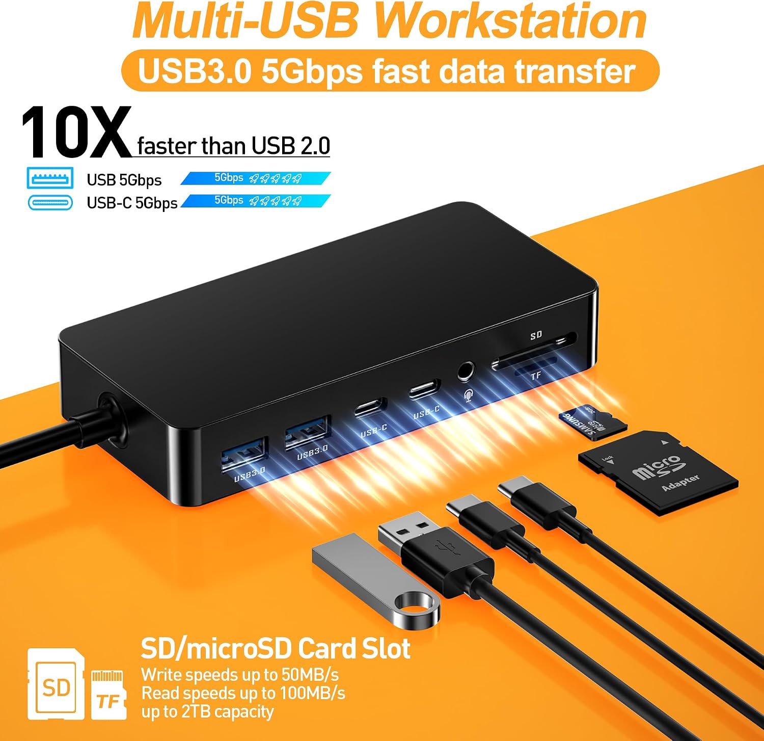 MS Surface Pro Docking Station, Triple Display 4K@60Hz HDMI+DP+USB-C, 11-in-1 Surface Dock with Ethernet, 2x USB-C 3.0, 2x USB 3.0, SD/TF Reader, 3.5mm Jack for Surface Pro 11/10/9/8, Laptop, Book, Go