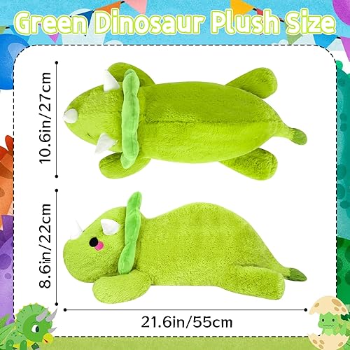 Miniatura 5 de KOPHINYE Animal de peluche de dinosaurio con peso, de 21 pulgadas, 1.4 libras, suave felpa de triceratops verde, bonita almohada de peluche de