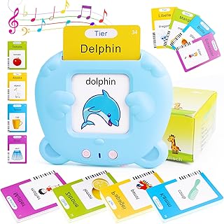 Talking Flash Cards, Flashcards, 112 Sheets, 224 Words, Learning Machine, Electronic Interactive Toy, Gift for Children from 1-6 Years (German Blue)