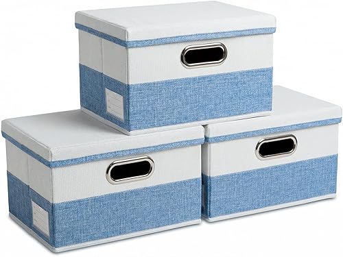 Miniatura 16 de PRANDOM Cajas de almacenamiento con tapas [paquete de 3] contenedores de almacenamiento plegables de tela, canastas con cubierta para el hogar,