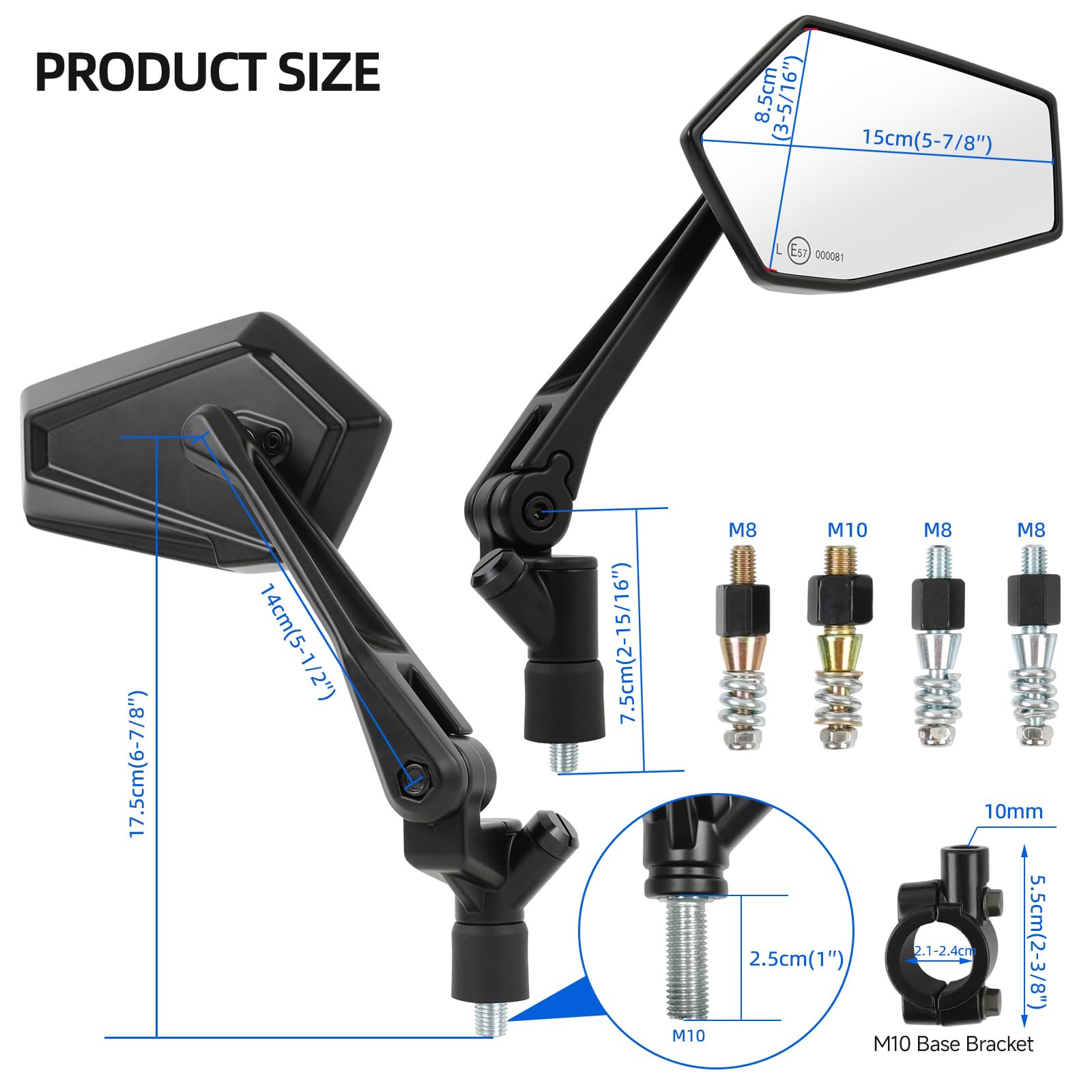 DREAMIZER Specchietti Moto Omologati E con Supporti Cellulare Integrati, 7/8" Specchietti Laterali Pieghevoli con Bulloni M8/M10, Compatibili con Moto Stradali, Dirt Bike, Quad, Cruiser.