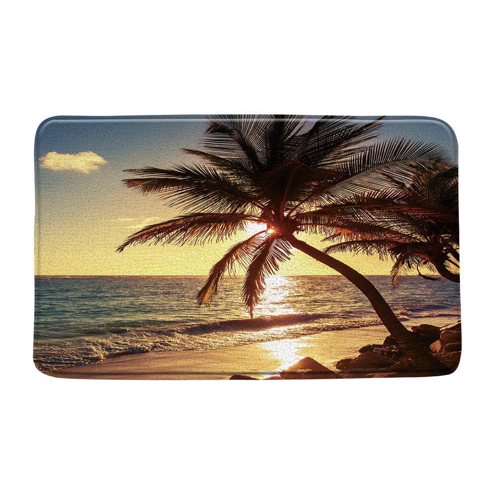 XZMAN Beach Sunset Bath Mat,Tropical Hawaii Coastal Palm Tree Wave Nature Landscape Bathroom Rug Decor,Bedroom Kitchen Toilet Rug,Soft Memory Foam Non Slip Backing,20x31 Inch