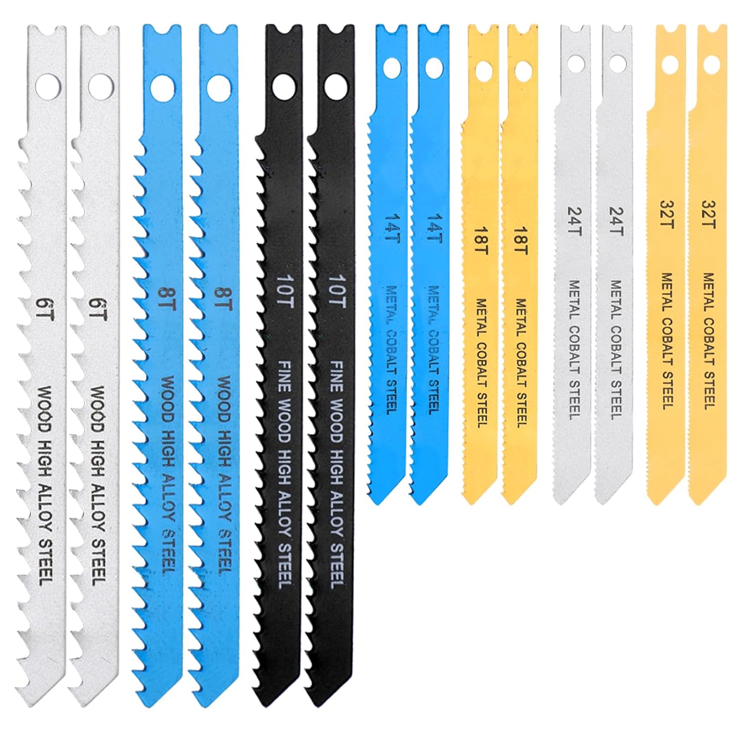 14 Pcs U-Shank Jig Saw Blade Set for Wood, Plastic and Metal Cutting Jigsaw Blades Fit Vast Majority U Shank Jigsaws Includes 6T 8T 10T 14T 18T 24T 32T