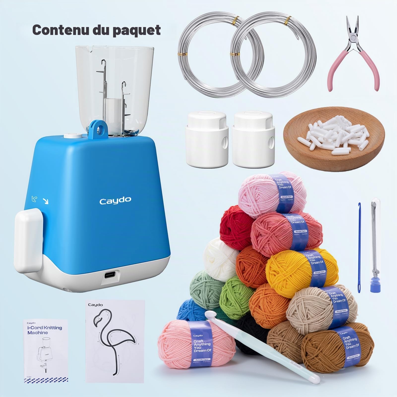 Caydo iCord Maker Kit pour les débutants, 92pcs i-Cord tricot Set pour bricolage artisanat faire, tricoter rapidement iCord avec la Machine à tricoter iCord créer de joliment artisanat