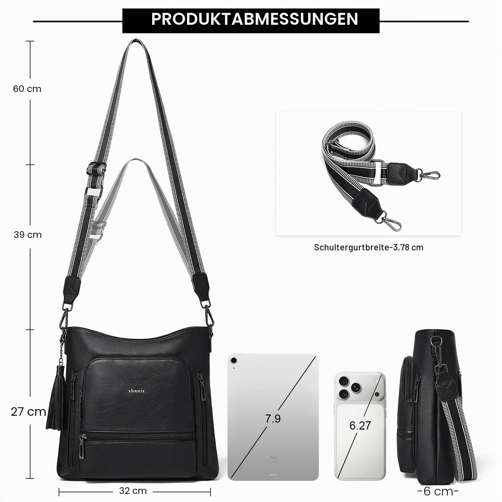 Shrrie Crossbody Taschen für Frauen Multi Tasche Vegan Leder Schultertasche Taschen für Frauen mit verstellbarem Gurt für Reisen