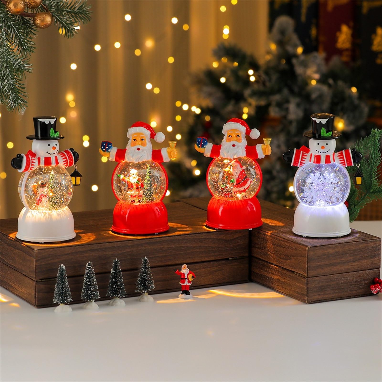 Decorazioni per la tavola Natale Lanterna acqua con musica, display illuminato con glitter, alimentato tramite USB o batteria Accento natalizio Lanterna acqua natalizia Decorazione con da USB