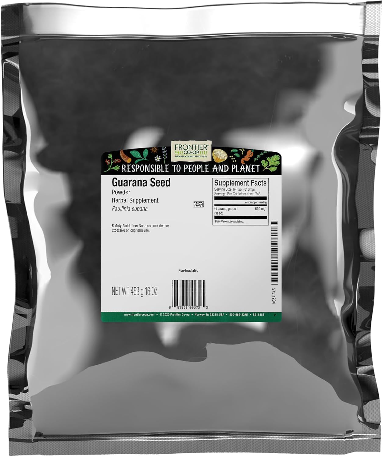 Frontier Co-op Guarana Powder, 1lb Bulk Bag - Pure Powder from Natural Guarana Seeds, Ideal for Energizing Beverages & Guarana Drinks, Kosher