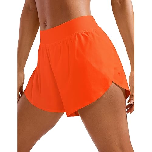 CRZ YOGA Mid Waisted Dolphin Athletic Shorts for Women Lightweight High Split Gym Workout Shorts with Liner Quick Dry