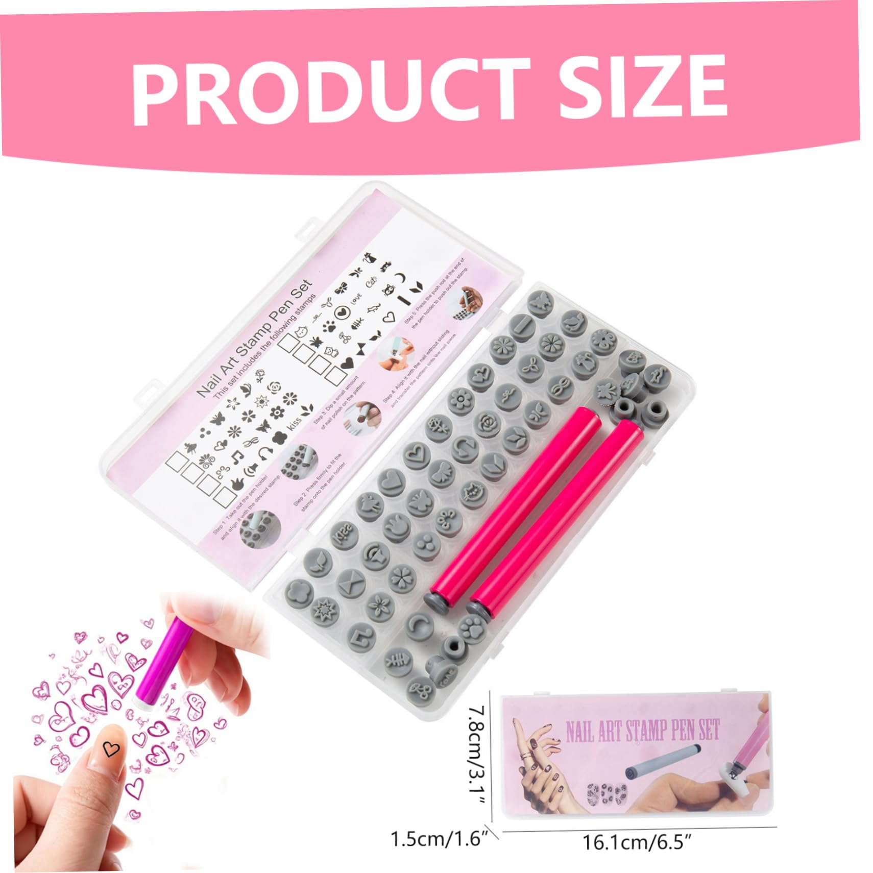 48 bolígrafos para sellos de uñas con diferentes patrones, sellos para decoración de uñas con punta de bolígrafo de silicona, kit de estampado DIY de flores, mariposas y rosas para mujeres, decoració
