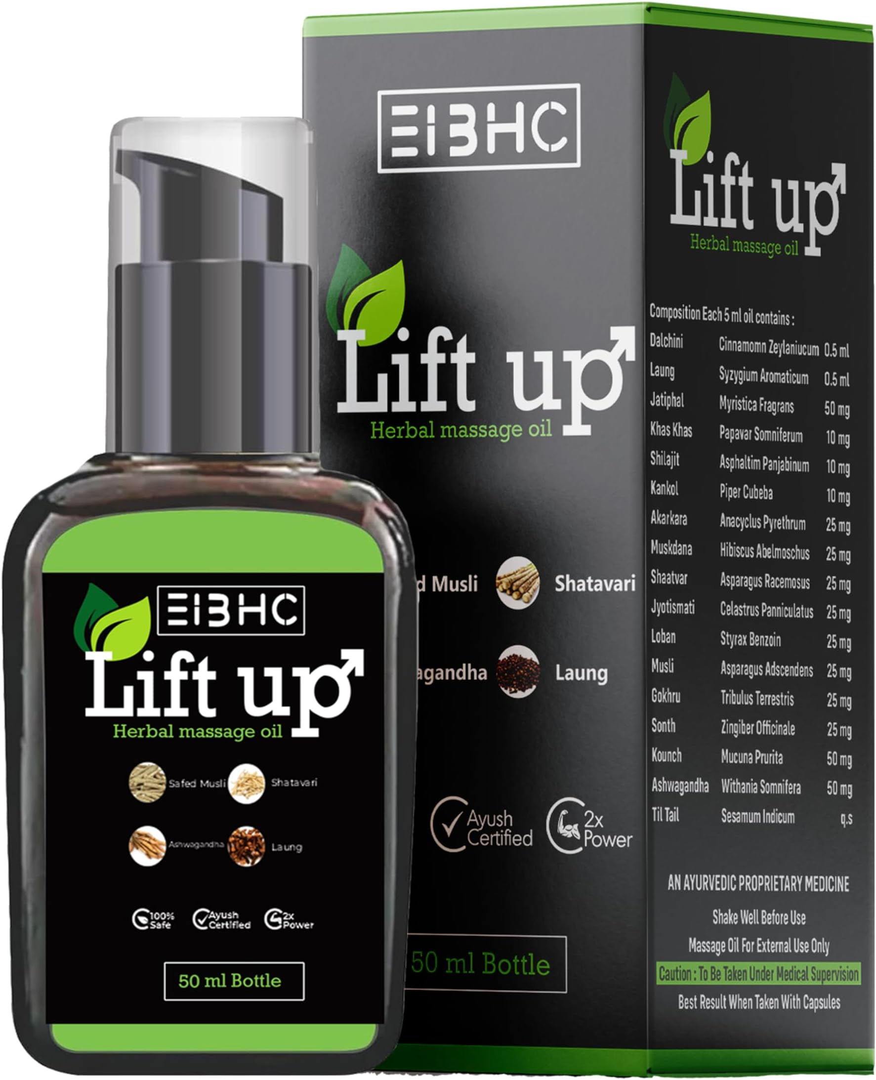 Lift Up Massage Oil for Men | Ayurvedic Massage Oil with Ashwagandha, Safed Musli, Shatavari & Laung Extract | Lab Tested - (50ml)