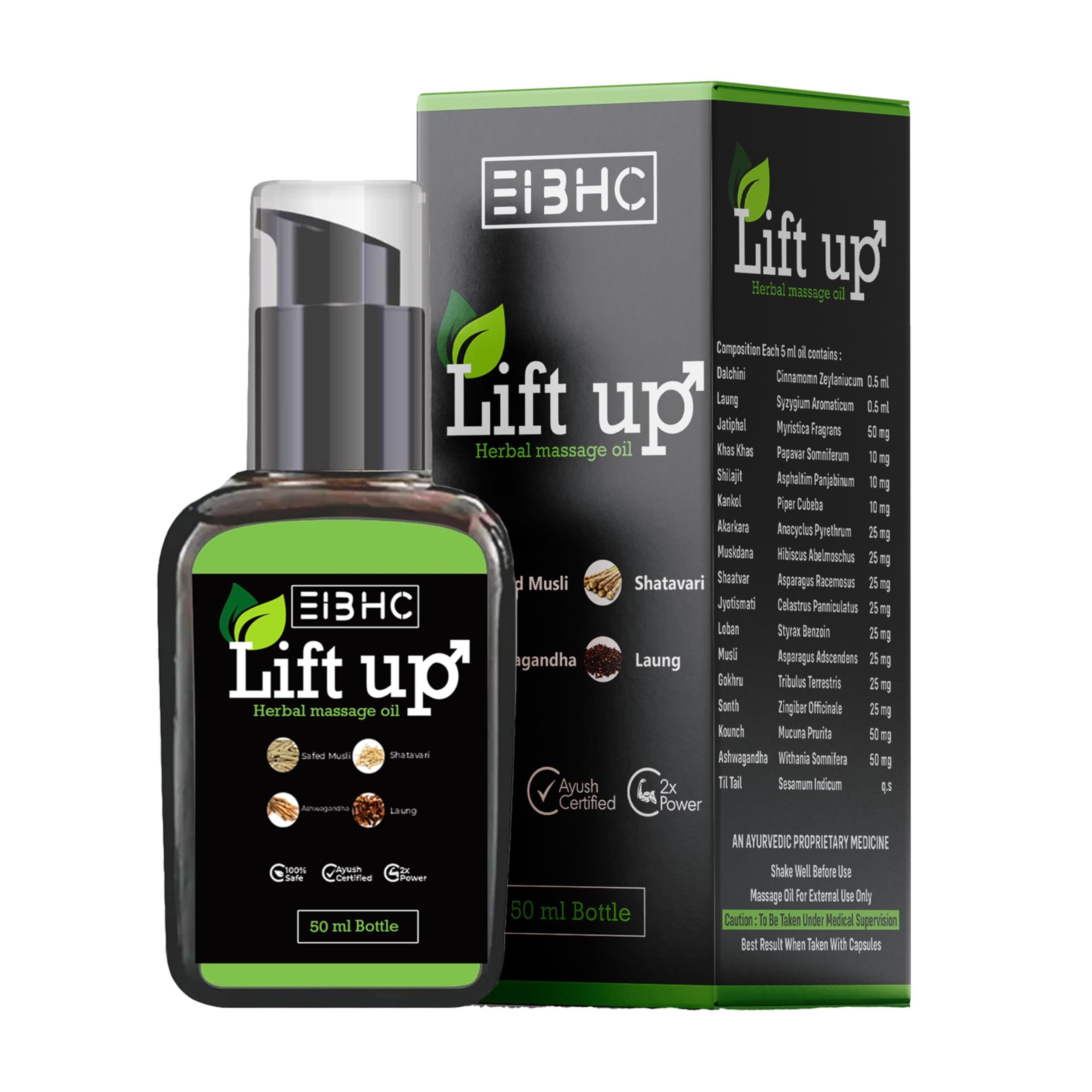 Lift Up Massage Oil for Men | Ayurvedic Massage Oil with Ashwagandha, Safed Musli, Shatavari & Laung Extract | Lab Tested - (50ml)