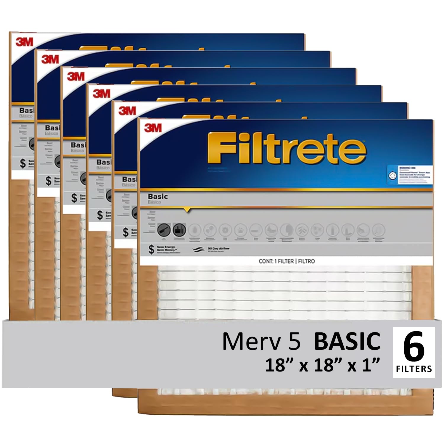 Filtrete 18x18x1 Air Filter, 3M MERV 5 HVAC AC Furnace Filter