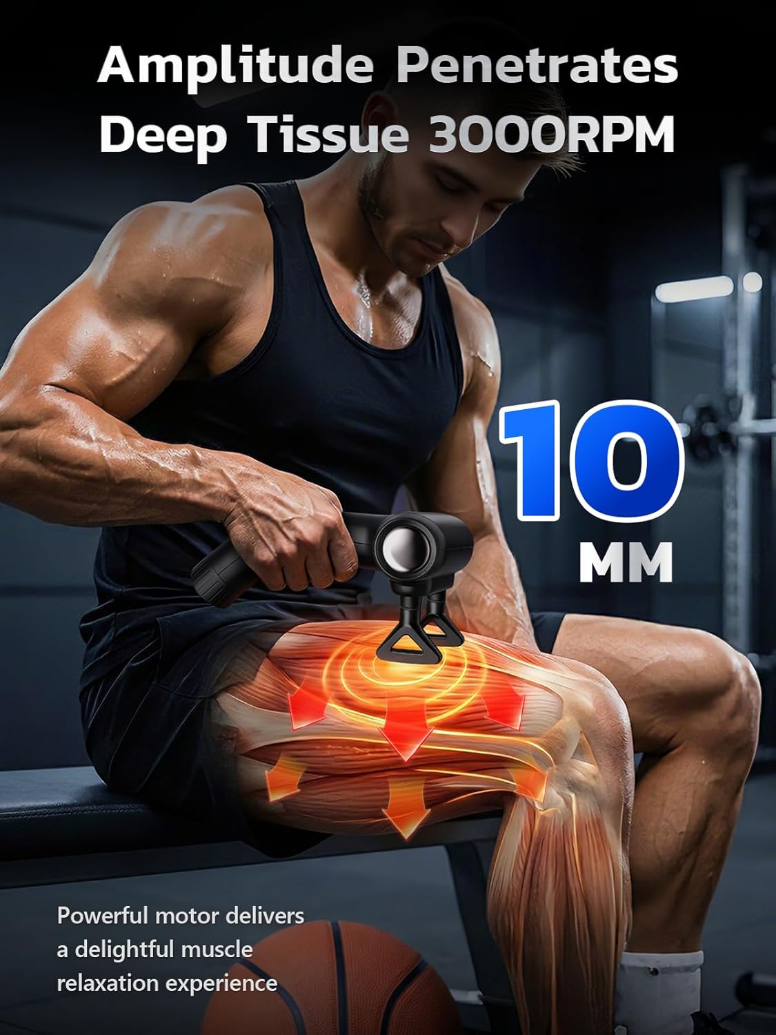 Dual Head Detachable Percussion Massage Gun with Extension Handle, 3-in-1 Back Massager for Pain Relief Deep Tissue with 12 Massage Heads, Muscle Massager for Arm Shoulder Lower Back Thigh Waist - Image 4