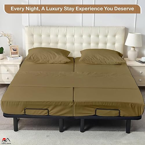 Miniatura 4 de ARlinen Juego de sábanas divididas tamaño Queen para camas ajustables, juego de ropa de cama de 5 piezas, 100% algodón, color gris topo, bolsillo