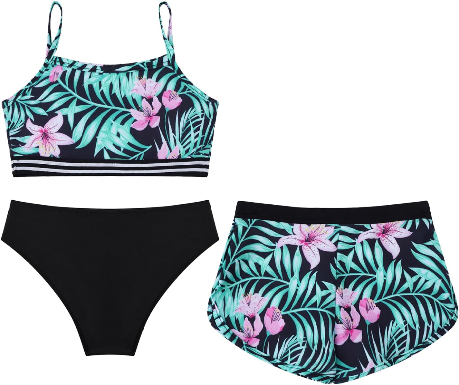 3Pcs Water Park Swimsuit Kids Tankini Bathing Suit Swim Tank Top with Swim Shorts Briefs Set