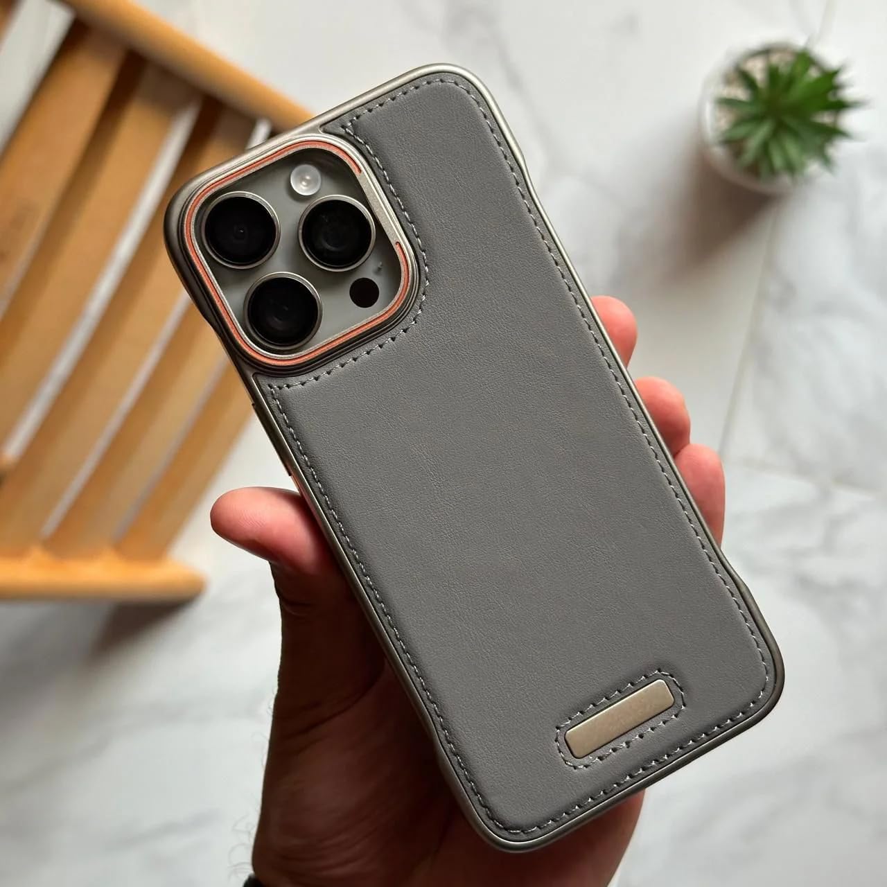 Premium 16 Pro Max Case - Frameless Leather & Lightweight Metal Design, Scratch-Resistant, Luxury Protective Cover (Gray)