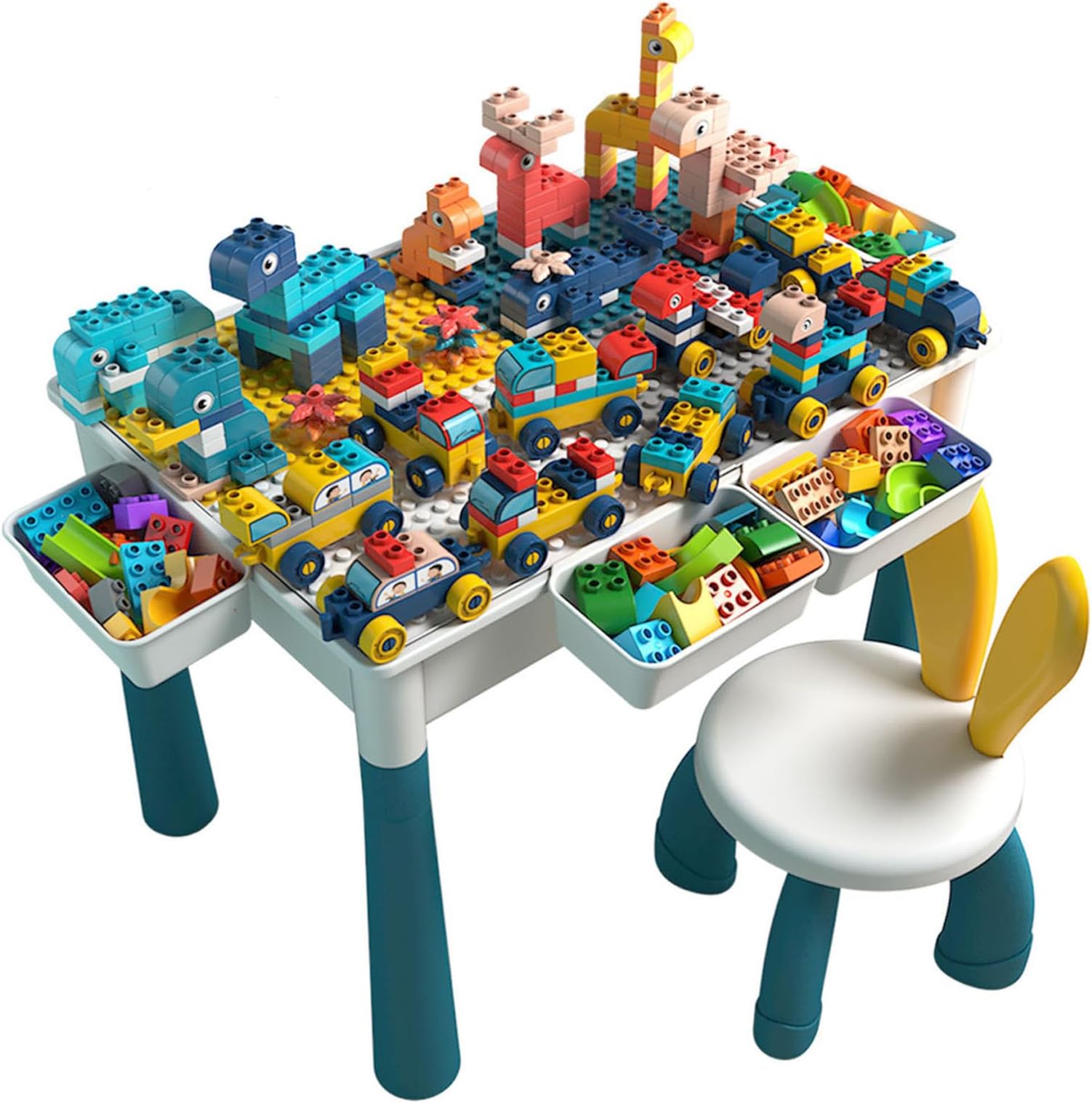Children's Activity Table, Multi-Functional Assembly 346 Pcs Large Size Building Block, Kids Play Table Playing Building Blocks Include Kids Study Table and 2 Chair (Desk+Chair-346 Blocks)