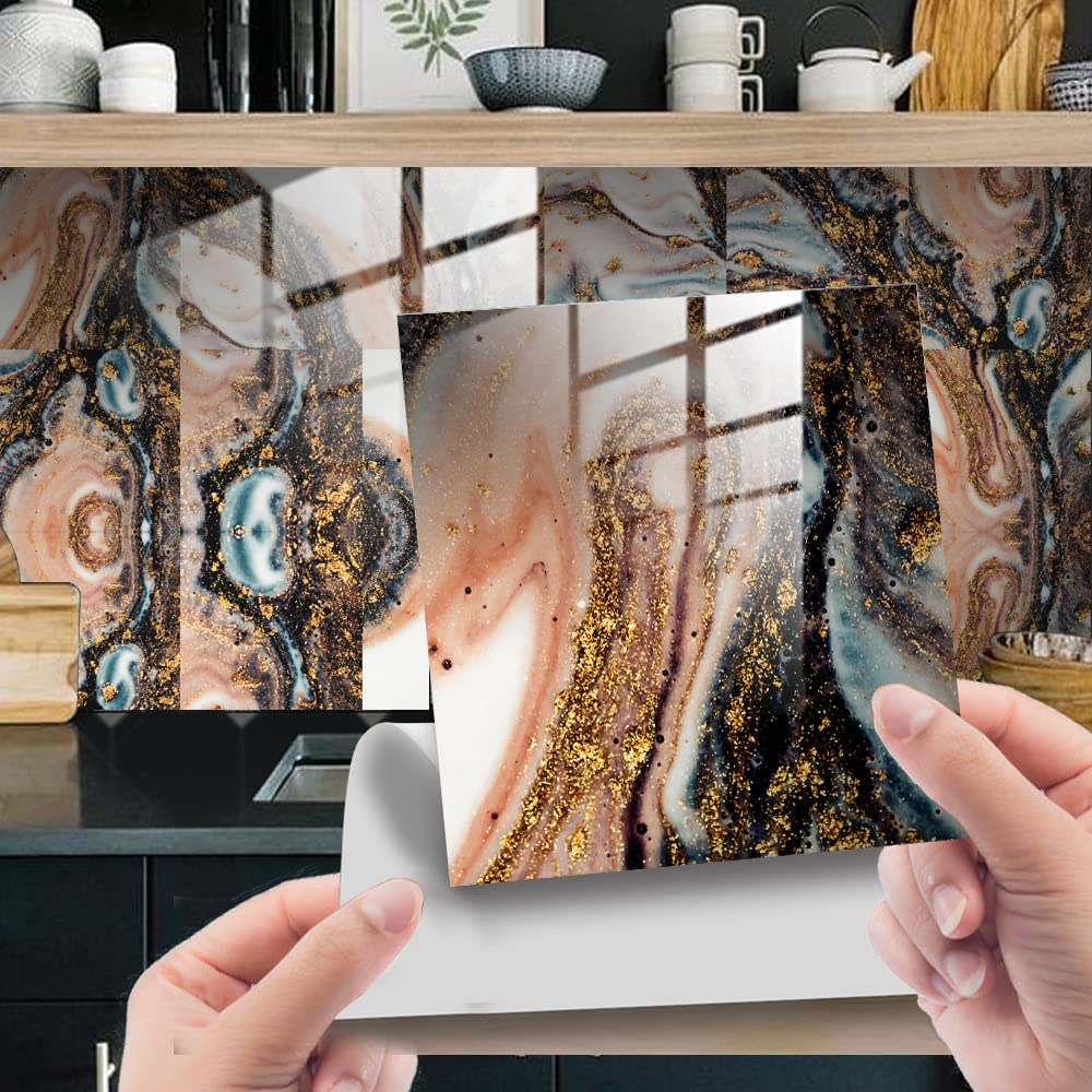 HORIWE Marble Tile Stickers DIY Art Wall Decal Sticker for Bathroom 20pcs