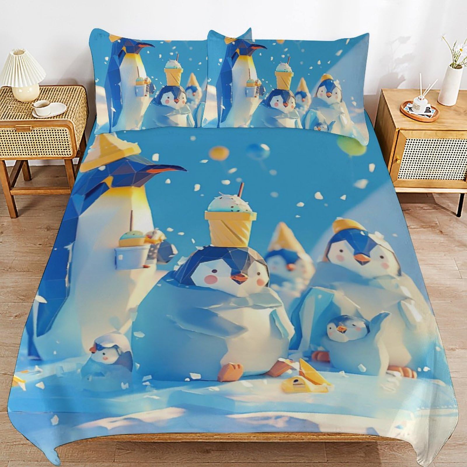 Juego de cama de pingüinos 135x200 antialérgico para pieles sensibles