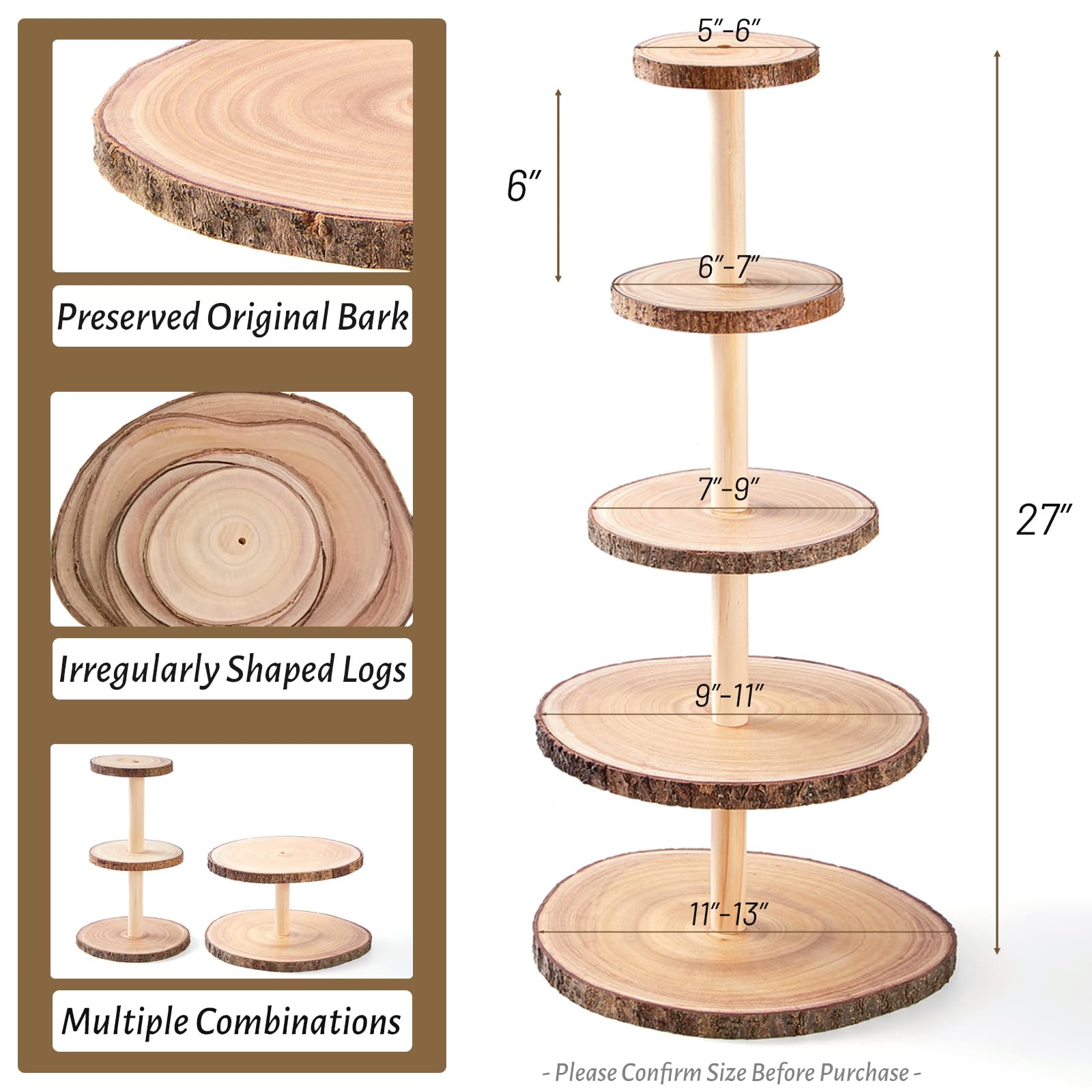 5-Tier Wooden Cake Stand, Rustic Cake Display Stand Ideal - View #8