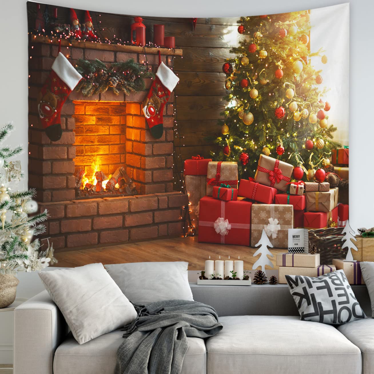 Amazon.co.jp: [dhiuebc] メリークリスマス タペストリー 暖炉 150*130