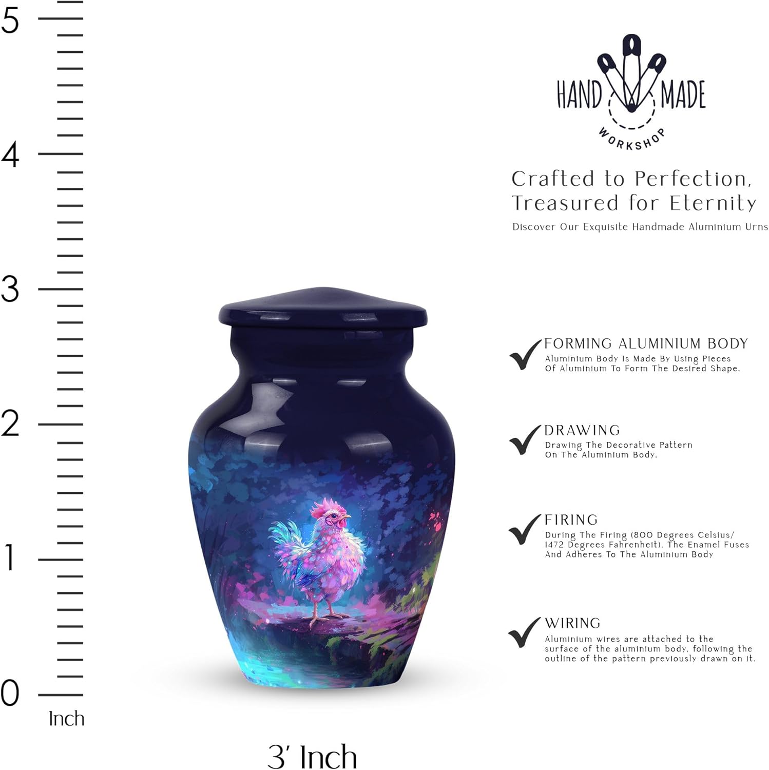 Forest Rooster - Small Cremation Urns for Human Ashes - Metal Urns for Human Ashes - Funeral Urn Ashes - Urn Adult Human Ashes - Urn for Dads Ashes (Size-3inch,1pcs)