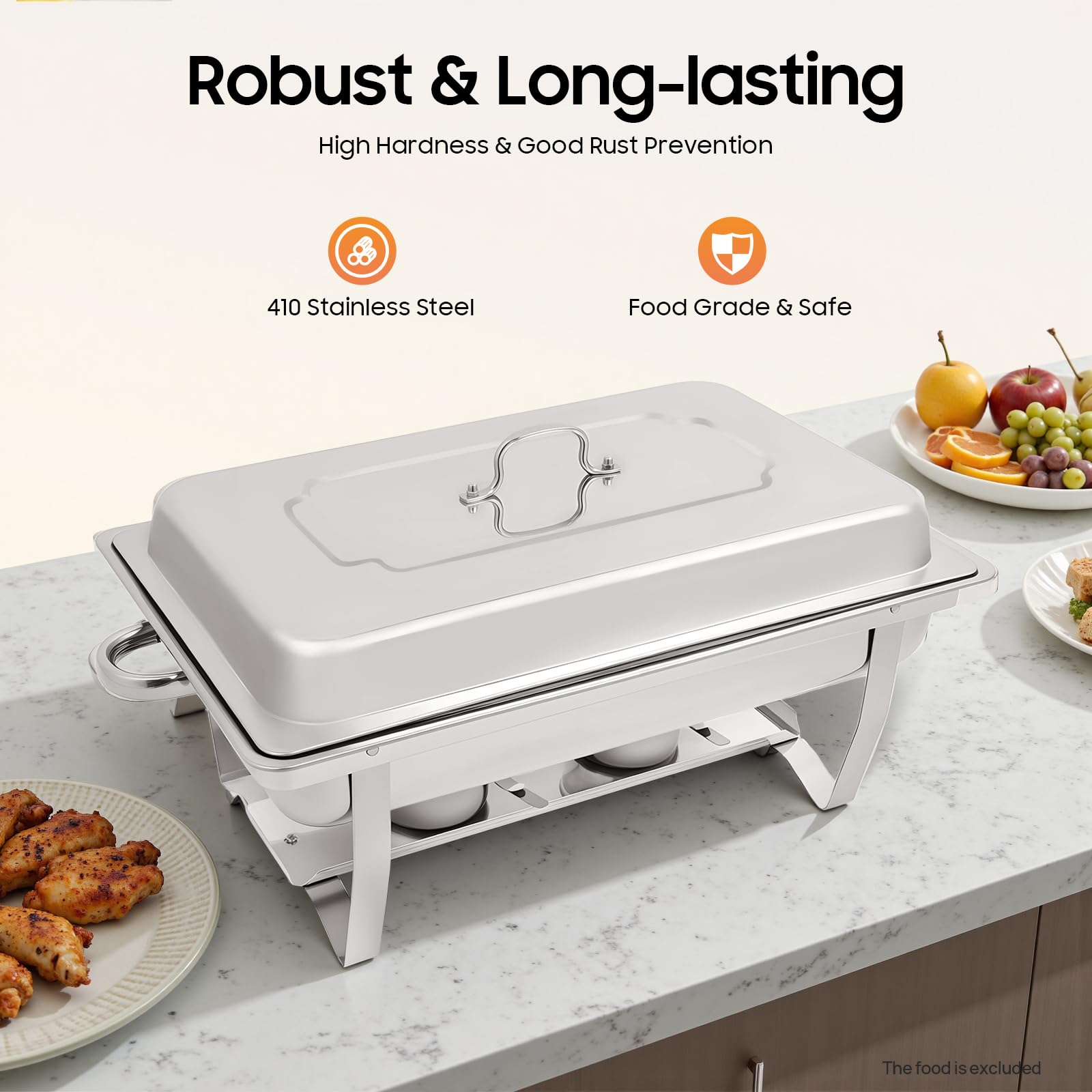 Chafing Dish Buffet Set da 8 l in acciaio inox con 2 scomparti, scaldavivande con bruciatore alcolico, serbatoio termico per catering, hotel ed eventi