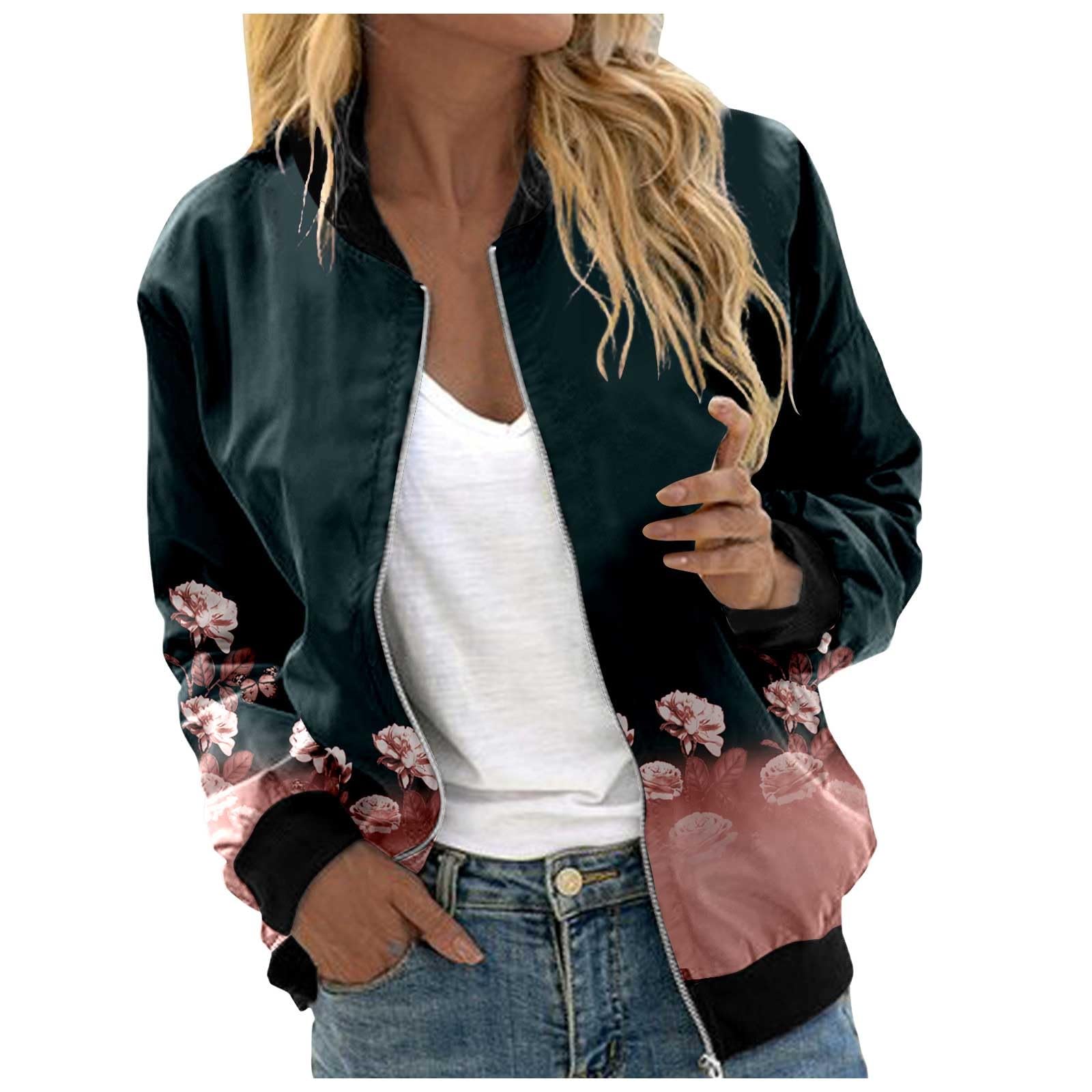 Veste décontractée coupe ample rose veste longue fleurie col rond L