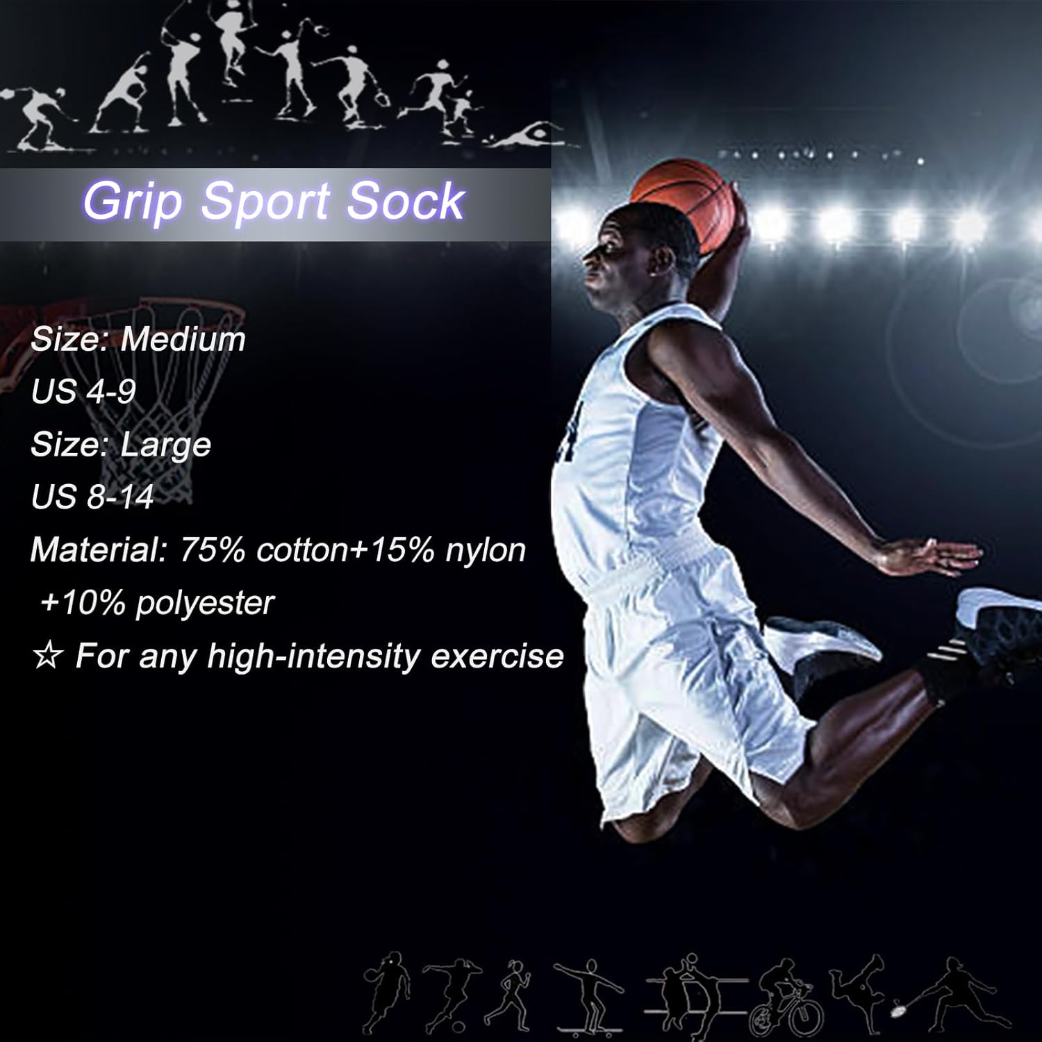 Anti-slip Sock Men Women Non-slip Soccer Basketball Tennis Sport Sock Grip Non skid Slipper Sock Yoga Football Black M 3P - Image 6