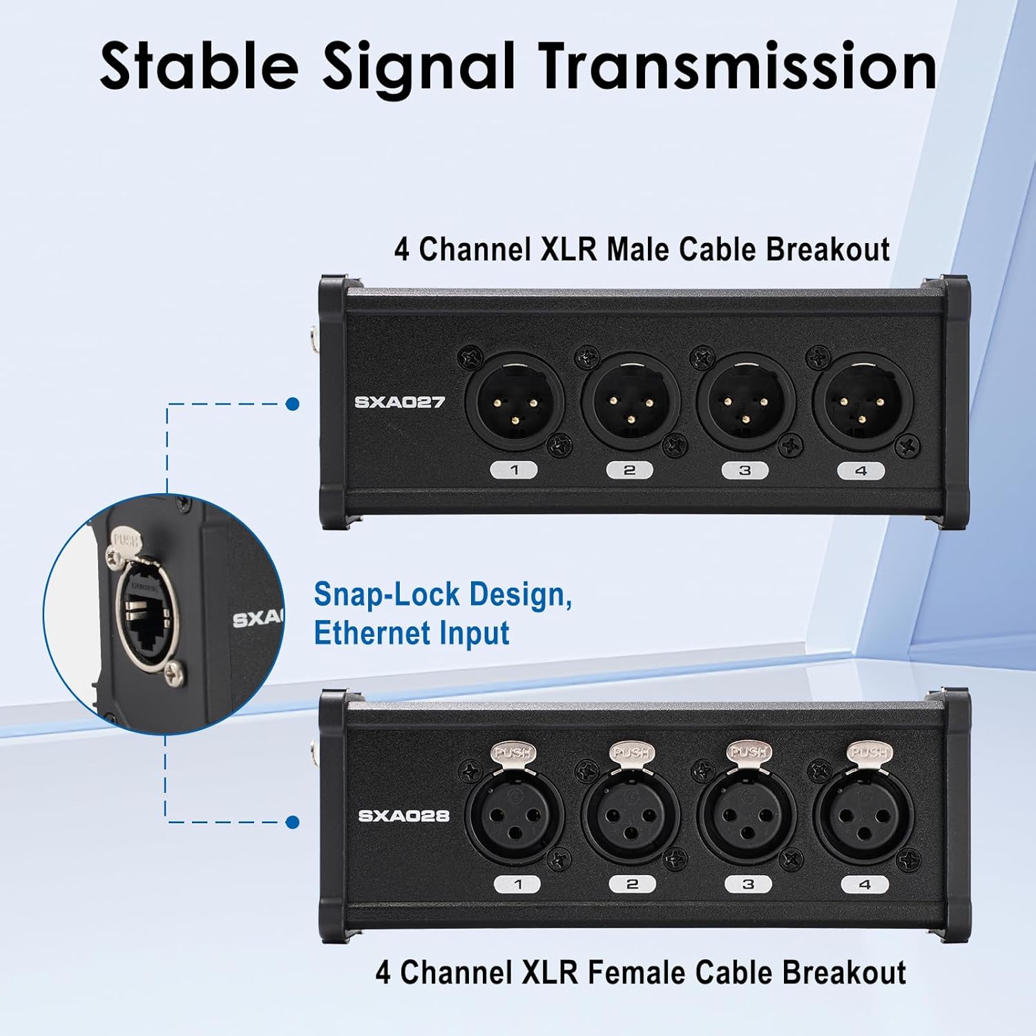 2 Pack 4 Channel 3 Pin Multi Network XLR Cable Breakout, XLR to RJ45 Ethercon for Stage Sound Lighting and Recording Studio (Male&Female)