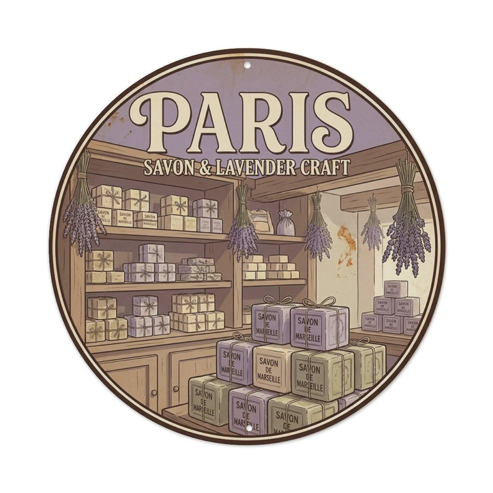 Olhnbad Style Lavender Soap Craft Culture Paris Travel Metal Tin Sign