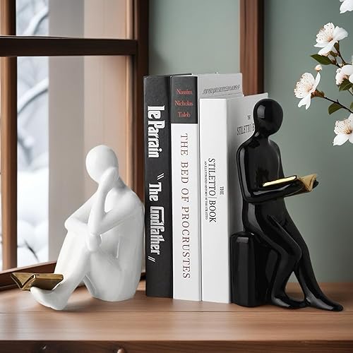 Miniatura 2 de Estatua de libro de lectura decorativa para el hogar, sujetalibros de resina, elegante estantería de resina, decoración de escritorio de oficina,