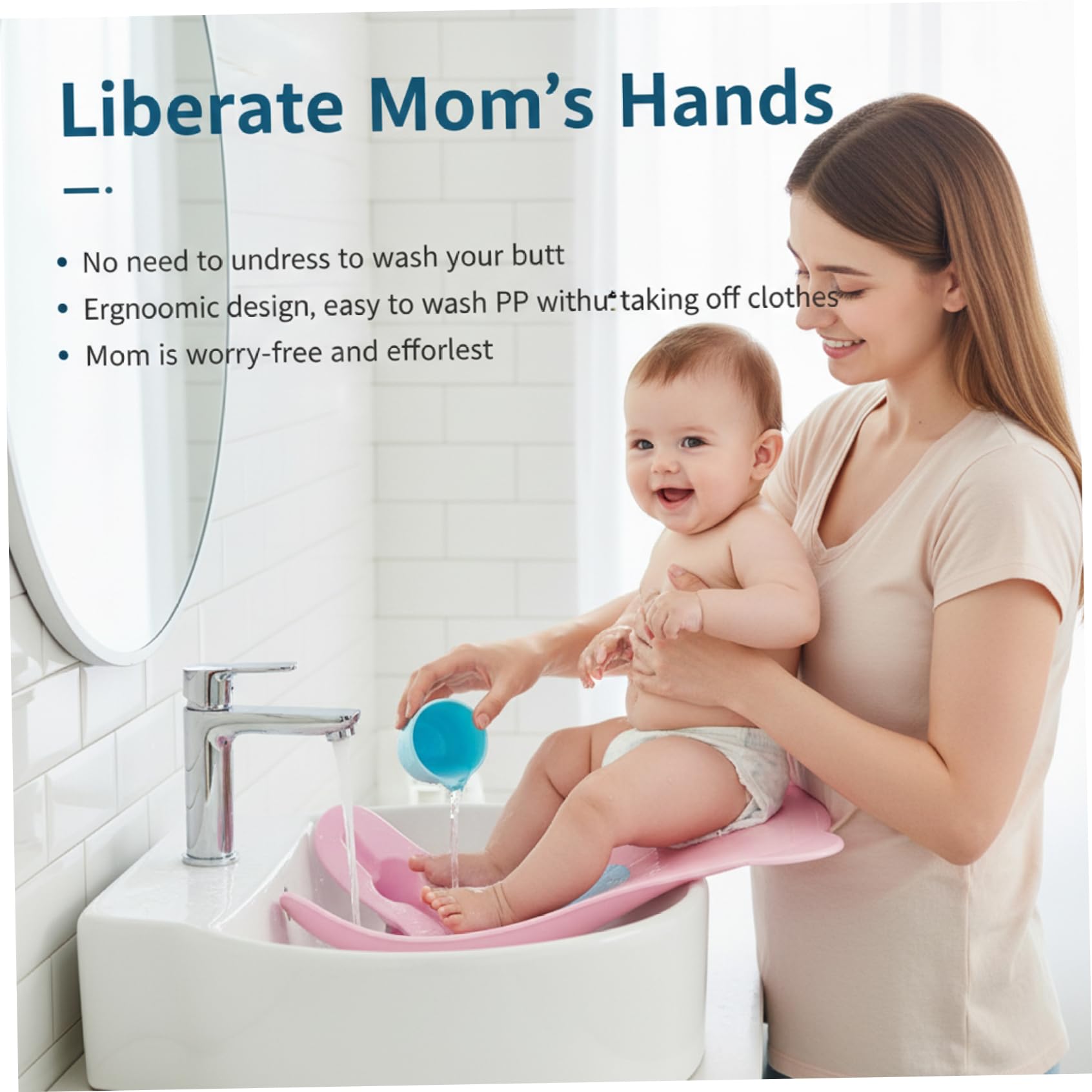Bañera para lavabo para bebé, bidé portátil para bebé, soporte para baño para recién nacido, enjuague manos libres, lavadora de glúteos, para fregadero, fácil cambio de pañales