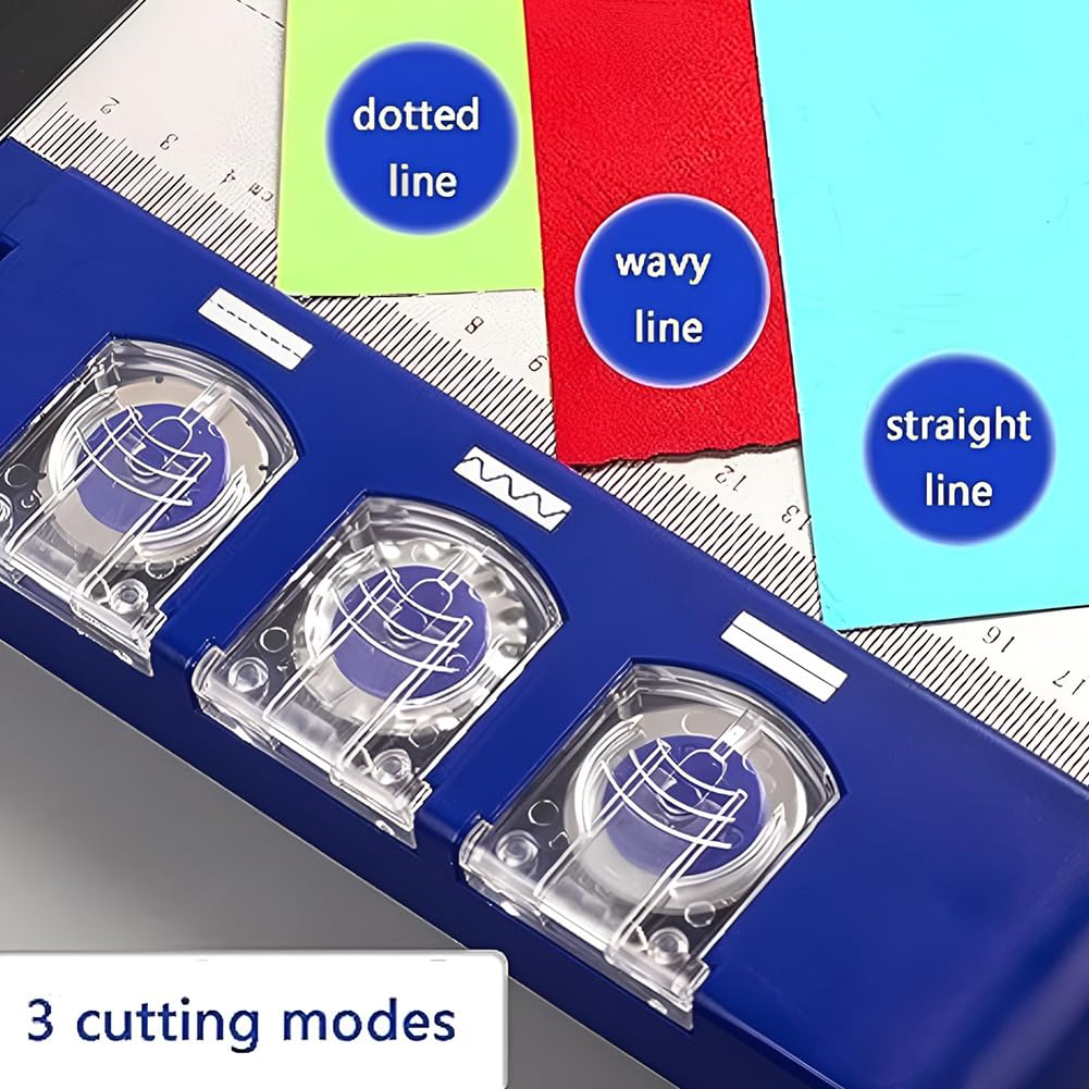 Taglierina di Carta Portatile, Taglierina di Carta Manuale, Coltello da Taglio Multifunzionale, con 3 Lame Diverse (Dritto/Ondulato/Punteggiato), Righello Trasparente sulla Superficie