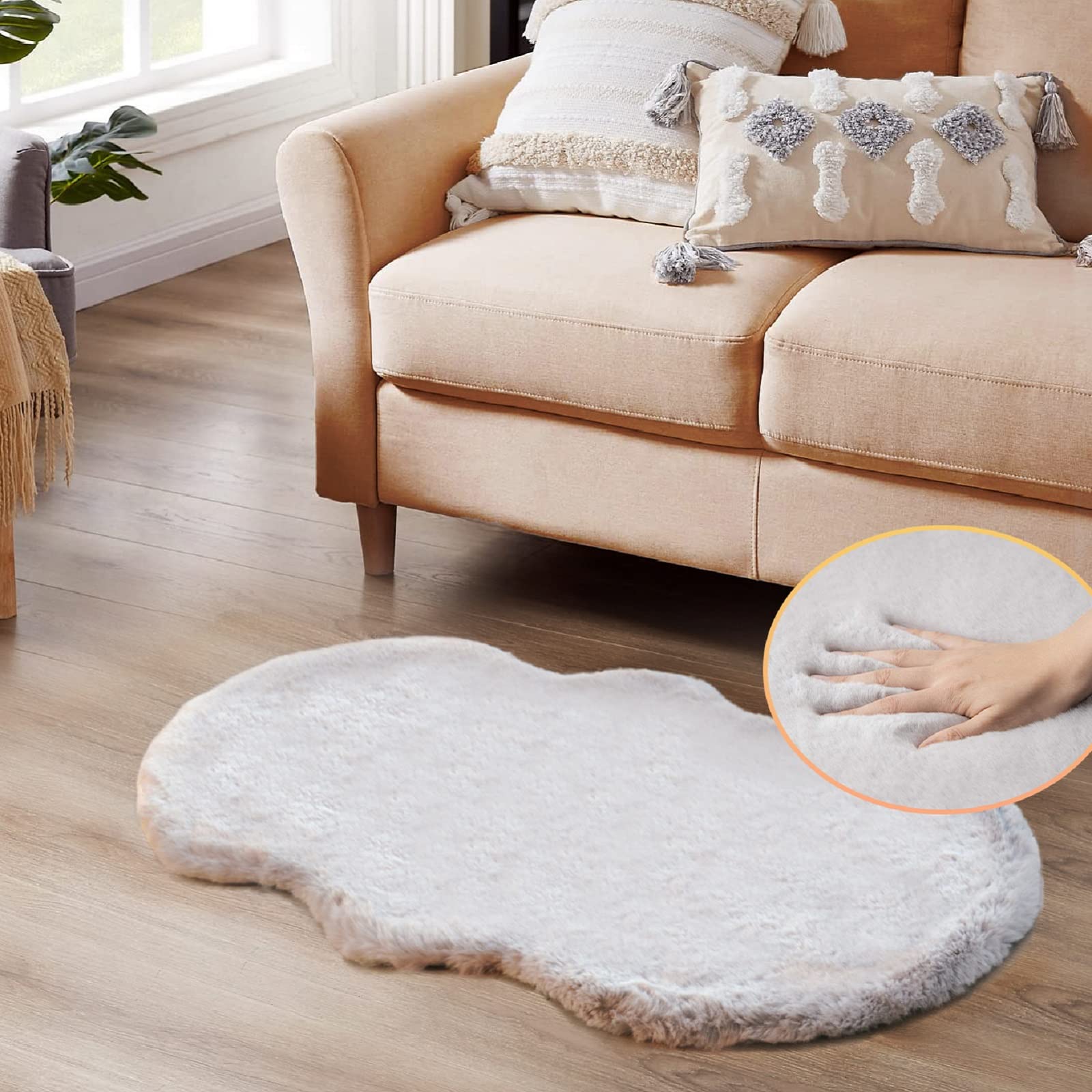 ORINOVA Teppich Schlafzimmer Grau Flauschig Fellteppich 60x120 cm Kunstfell Teppich Weich Waschbar Wohnzimmer Fellform